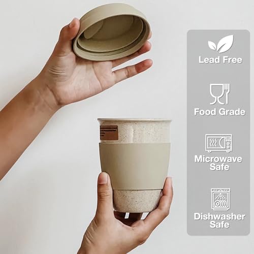 Gencywe Ceramic Travel Mugs with Silicone Lids, 15 oz Portable Coffee Mug Travel Unique To Go Mug, Reusable Coffee Cups with Non-Slip Sleeve
