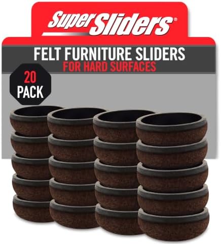 Super Sliders Secure Grip Formed Felt Movers for Furniture to Protect Hard Surfaces, 1.5", Walnut Brown (4 Pack)