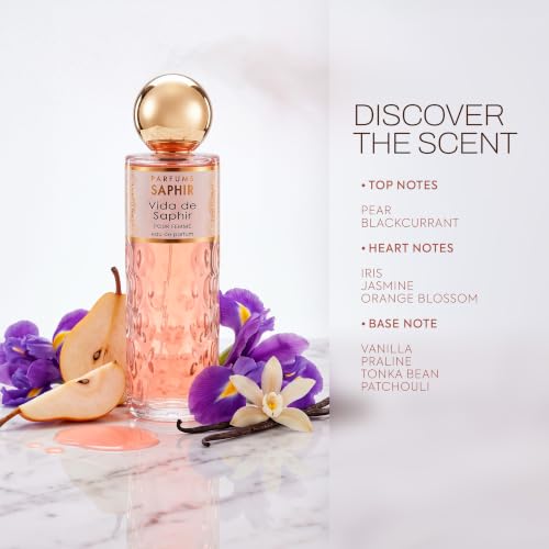 PARFUMS SAPHIR Vida Eau de Parfum, Spray Vanilla Perfume for Women 200ml | Sweet Floral Gourmand, Blackcurrant Pear Jasmine Praline & Vanilla