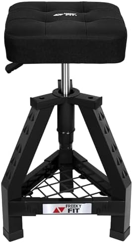 Adjustable Shop Stool,Garage Mechanic Stool Chair,Work Seat for Workshop, Adjustable Height, 360° Swivel Padded Square Seat,Tool Storage, 350 LBS Capacity, Heavy Duty, Blue