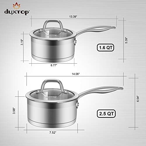 Duxtop Stainless Steel Sauce Pan with Lid, 2.5 Quart Induction Cooking Pot | Saucepan with Stay-Cool Handle, Impact-Bonded Base for Even Heating