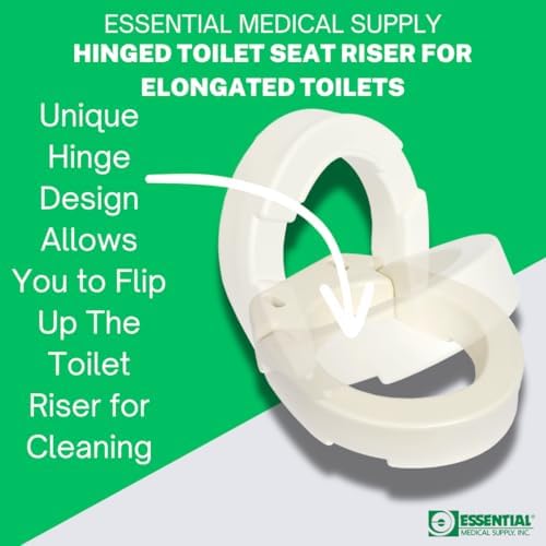 Essential Medical Supply Hinged Toilet Seat Riser for Elongated Toilets - 19 x 14 x 3.5 Inches