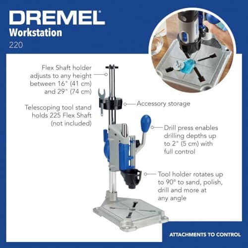 Dremel Drill Press Rotary Tool Workstation Stand with Wrench - Mini Portable Press & Tool Holder - 2-Inch Depth - Ideal for Drilling Perpendicular