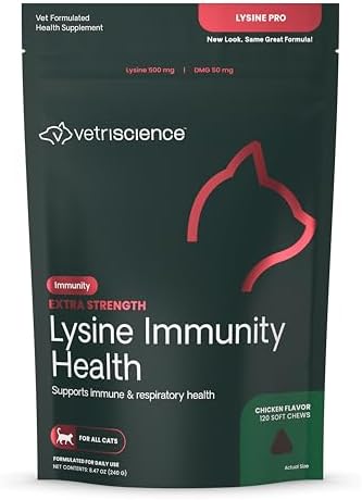 VETRISCIENCE Extra Strength Lysine Immunity Health Chews - Immunity Supplement for Cats of All Ages - Supports Immune Function