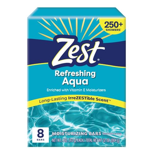 Zest 8-Bar Bath Size Soap, Aqua, 4 Ounce per bar, 8 bars, 32 Ounce