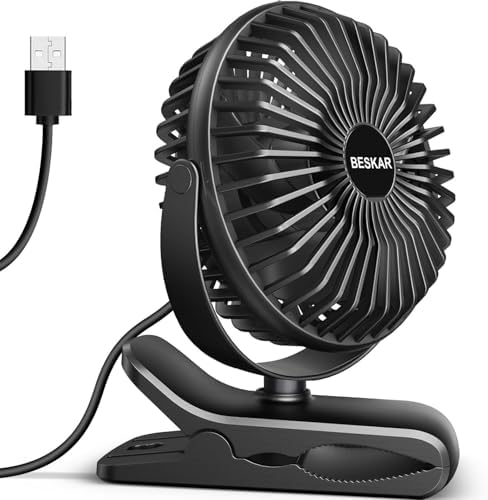BESKAR USB Clip on Fan, Portable Small Desk Fan with Cord Powered