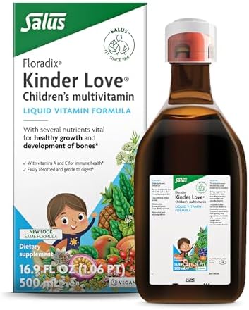 Floradix Kinder Love Children's Multivitamin - Herbal Supplement - Liquid Multivitamin for Kids - Vitamins A, C, D & E, Calcium & More - Vegetarian, Non-GMO, Gluten-Free - 16.9 fl oz