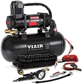 VIAIR TLC BOOST Air Compressor Source Kit – 120 PSI Stationary Tire Inflator with 1.5 Gallon Tank, Presta Valve Chuck, Inflation Tips & 30ft Coil Hose – For Air Tools, DIY Projects & Mobile Shops