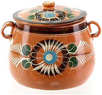 New Olla De Barro Frijolera w/Lid 3.5 Quarts Canterito Cazuela Traditional Floral of Set