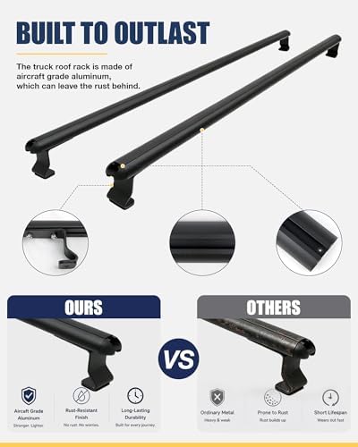 Mountainpeak 500LB Capacity Pickup Truck Topper Ladder Rack Camper Shell Roof Rack for Van Trailer Truck Cap Rack - 60" Crossbar Aluminum Black