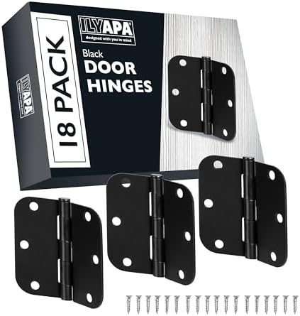 Ilyapa Door Hinges, 3.5x3.5 Inch - Satin Nickel, 18 Pack, Includes Mounting | 5/8 Inch Radius Corners, For Standard Interior Doors, Satin Nickel Finish, Screws