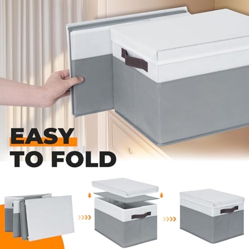 Large Closet Storage Baskets Bins with Lids 4 Pack, Storage Baskets for Organizing Shelves Nursery Bedroom