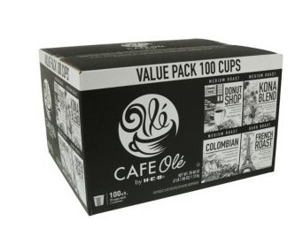 100 cups- Cafe Ole Value Pack-Donut Shop, Kona Blend, Colombian, French Roast--100 cups