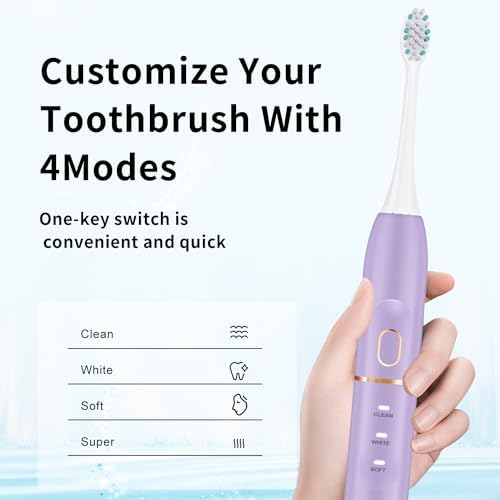 kingheroes Electric Toothbrush Set, Comes with 8 Brush Heads & Travel Case, 4 Modes with 2 Minutes Built in Smart Timer, One Charge for 60 Days