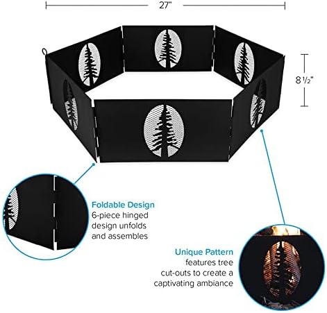 Camco Portable 27 x 8.5" Outdoor 6 Piece Collapsible Steel Campfire Ring with Storage Bag for Safe Natural Wood Burning Fires