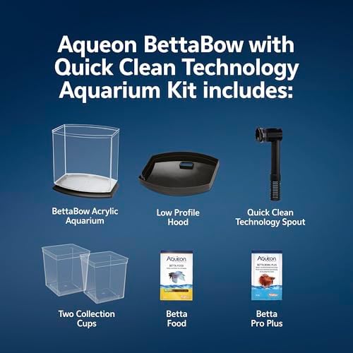 Aqueon BettaBow with Quick Clean Technology Aquarium Kit, Freshwater, Betta Fish, 1-Gallon, Black