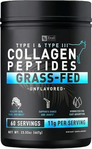 Zeal Naturals Hydrolyzed Collagen Peptides Powder, 10g Protein | Grass-Fed Collagen for Women & Men | Essential Amino Acids | Hair, Skin, Nails