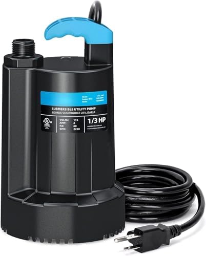 LEO 1/3 HP Automatic Sump Pump, 2250GPH Submersible Utility Pump, 10ft Cord | Water Pump with 3/4” Garden Hose Check Valve Adapter, Water Removal for Pool Draining Basement Hot Tubs Garden