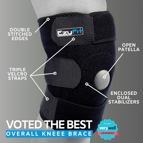 EzyFit Knee Brace - Adjustable Support for Arthritis, ACL Meniscus Tear & Knee Pain Relief or Injury Recovery - Plus Dual Side Stabilizers for Men & Women - Large Size - 14" - 17"