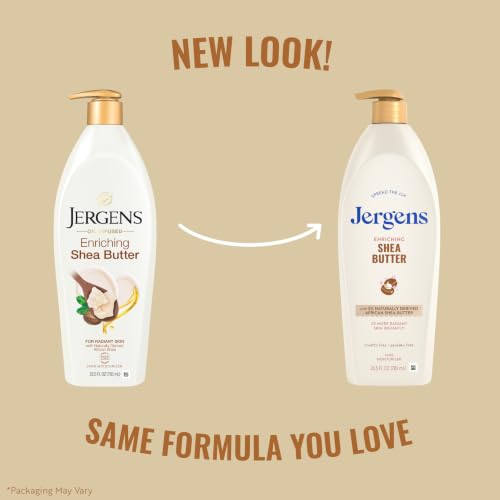 Jergens Shea Butter Body Lotion, Deep Moisturizer for Dry Skin, 26.5 fl oz | Enriching Hand and Body Lotion, Vitamin E, Extremely Dry Skin Relief, 2.5X More Radiant Skin, Deep Conditioning