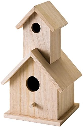 Plaid Wood Surface Crafting Birdhouse, 12741 Story, Beige