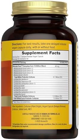 Renew Life Ultimate Flora Probiotic 15 Billion CFU | 30 Delayed Release Vegan Capsules Go Pack | Everyday Care Formula | Dairy, Soy, and Gluten Free Supplement
