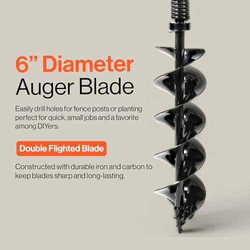 SuperHandy Earth Auger Power Head w/Steel 6"x30" Bit Ultra Duty Eco-Friendly Electric Cordless Lithium-Ion Battery & Charger for Earth
