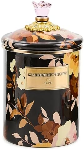 MACKENZIE-CHILDS Enamel Canister, Medium, White Butterfly Garden | Hand-applied design, made from enameled steel, versatile kitchen storage container for flour and sugar, 48-ounce capacity