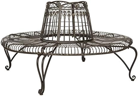 SAFAVIEH Outdoor - Ally Iron Tree Bench - Rustic Brown Iron Metal - Curved Scrollwork Garden Design - Ideal for Patio, Deck, Porch, Garden, 17.5" Seat Height (PAT5019A)