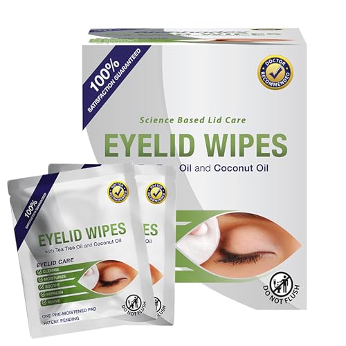 Lunovus Premium Eyelid Wipes With Tea Tree and Coconut Oil - Cleansing Wipes for People Itchy Eyes - Individually Wrapped - Box Of 30 Natural Eye