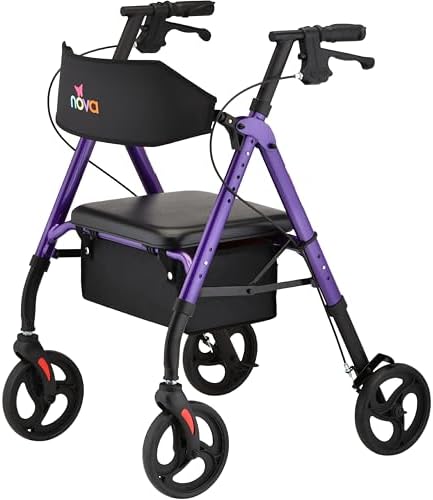 NOVA Star 8 Foldable Rollator Walker for Seniors (5'3"–6'2"), Wide Padded Backrest with Seat, 8” All-Terrain Wheels, Easy-Grip Locking Hand Brakes, Height Adjustable, Sky Blue