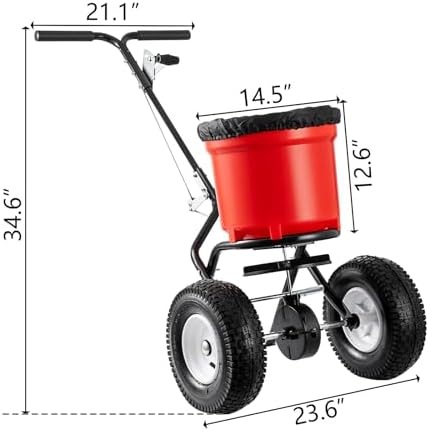 90 LB Broadcast Spreader Walk Behind, Lawn Fertilizer Spreader with 12.5" Pneumatic Wheels, Push Grass Seed Spreader for Lawn Care, Garden