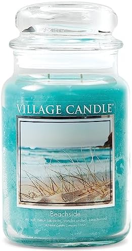 Village Candle Spiced Vanilla Apple, Large Glass Apothecary Jar Scented Candle, 21.25 oz, Ivory