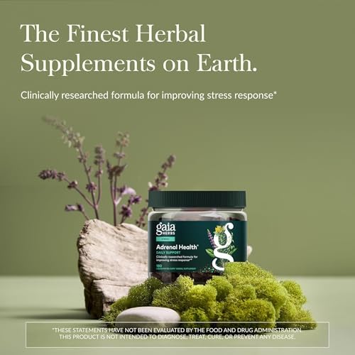 Gaia Herbs Adrenal Health Daily Support - Herbal Supplement with Ashwagandha, Holy Basil & Schisandra - Help Maintain Healthy Energy & Stress Levels* - 60 Vegan Liquid Phyto-Caps (30 Servings)