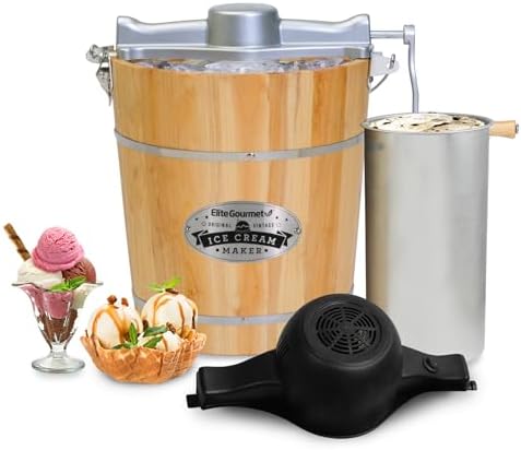 Elite Gourmet EIM402 4Qt Old Fashioned Wood Bucket Ice Cream Maker
