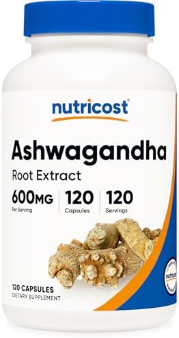 Nutricost Ashwagandha Herbal Supplement 600mg, 120 Capsules, Gluten-Free | Vegetarian, GMO-Free, Ashwagandha Root