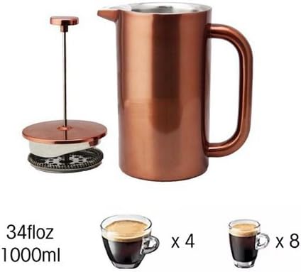 8-Cup Double Wall Insulated Stainless Steel French Coffee Press, 32-Ounce Durable Coffee Tea Maker with Stainless Steel Plunger, Copper