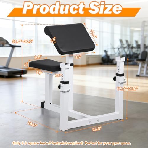 F2C Preacher Curl Bench, Adjustable Arm Curl Weight Bench for Isolated Bicep and Tricep Strength Training