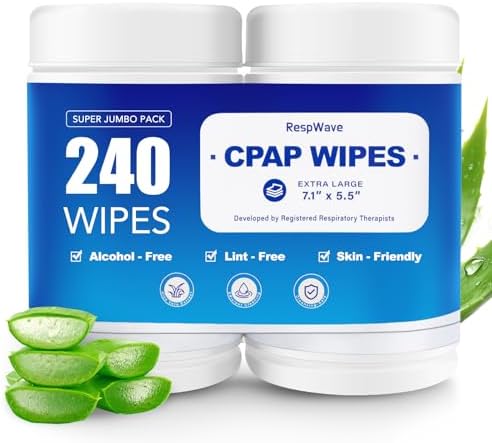 CPAP Mask Wipes, 240 Count (2-120 Canisters) Jumbo Pack, Unscented, Extra Large & Moist, Alcohol Free, Lint Free