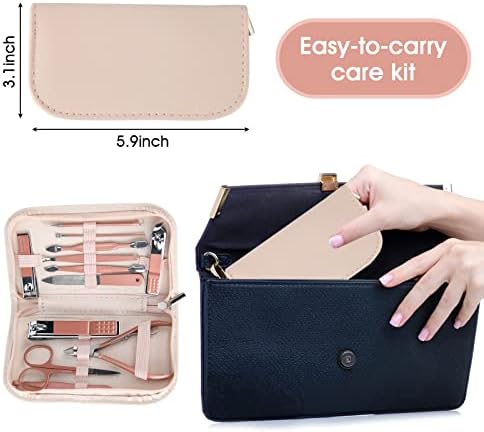 Nail Clippers & Beauty Tool Portable Set, Rose Gold Manicure Set, 12 in 1.