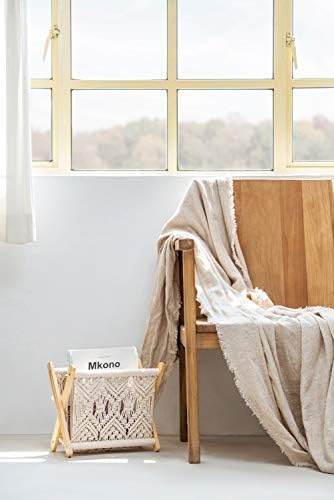 Mkono Macrame Magazine Holder, Boho Woven Book Rack Basket, 11.2"L x 7.5"W