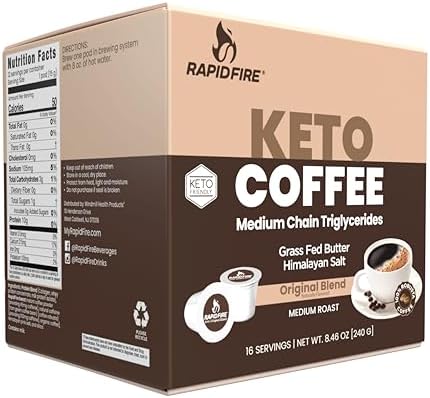 Rapidfire Caramel Macchiato Ketogenic High Performance Keto Coffee Pods, Supports Energy & Metabolism, Weight Management, Single Serve K Cup, Brown, 16 Count