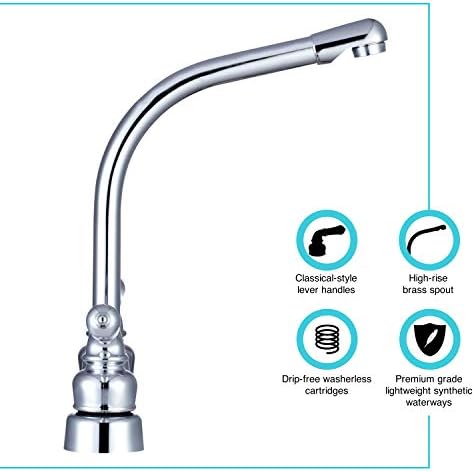 Dura Faucet DF-PK210C-SN RV Hi-Rise Kitchen Sink Faucet (Satin Nickel) | Tall spout and classical levers make washing big pots easy. Brushed Satin Nickel.