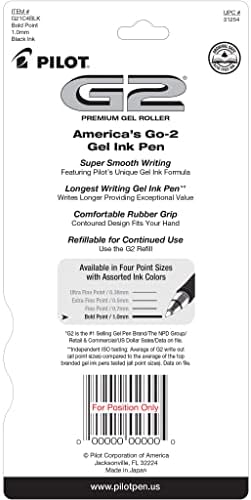 PILOT G2 Premium Rolling Ball Gel Pens, 1.0 mm, Black Ink, 4-Pack