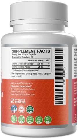 100% Organic Apple Cider Vinegar Capsules 750mg in just 1 Pill Pure Raw Apple Cider Vinegar with Cayenne Pepper for Natural