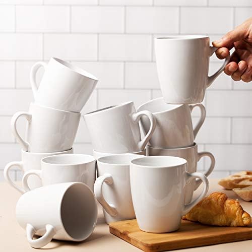 BTaT- White Coffee Mug Set, 12 Pack, 12oz, Ceramic Coffee Cups | Bulk Mug Set for Home, Office, Café, Hot Beverages, Tea, Cappuccino