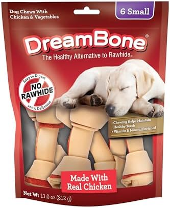 DreamBone Small Bone Rawhide-Free Dog Treats With Real Protein, 10 Count | Daily Chew, Digests Safely and Completely, Made With Real Chicken and Veggies, For Adult Dogs