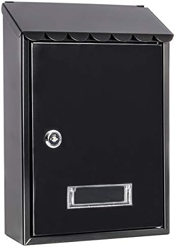 Locking Mailbox Wall Mount for Outside– Jssmst Mailboxes with Key Lock for Front Door Fence, Large Capacity Letter Box, 14.3 x 4.1 x 11.8 Inch, Black, SM-HPB911BN