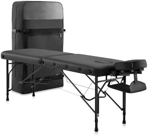 Portable Aluminum Massage Table, Foldable Travel Bed, 70 x 21, Black | Aluminum Frame · 3" Memory Foam · 450 lb Working Capacity · Foldable · Massage, Spa & Mobile Therapy
