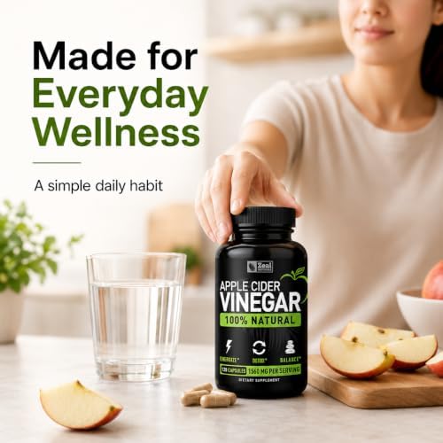 Zeal Naturals Natural Raw Apple Cider Vinegar Capsules (1560mg|120 Capsules) GLP-1 Support for Cravings, ACV Pills w Cayenne Pepper